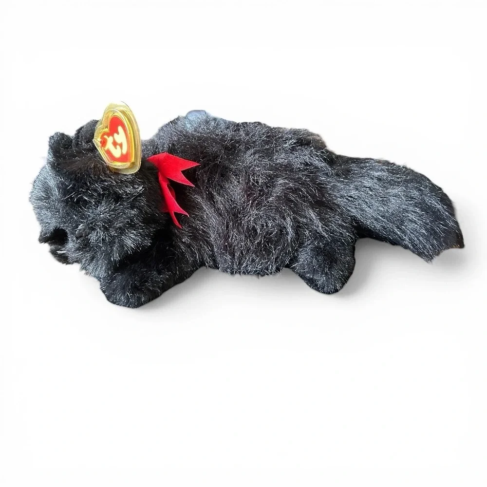 TY Classics Silky Plush Black Cat Red Ribbon Stuffed Animal 1998 Vintage Gothic